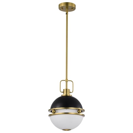 Nuvo Everton 1-Light Pendant 10 in. Matte Black & Brass Etched Opal Glass 60/7876